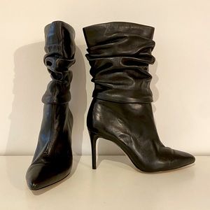 Ruched Mid-Calf Black Bootie